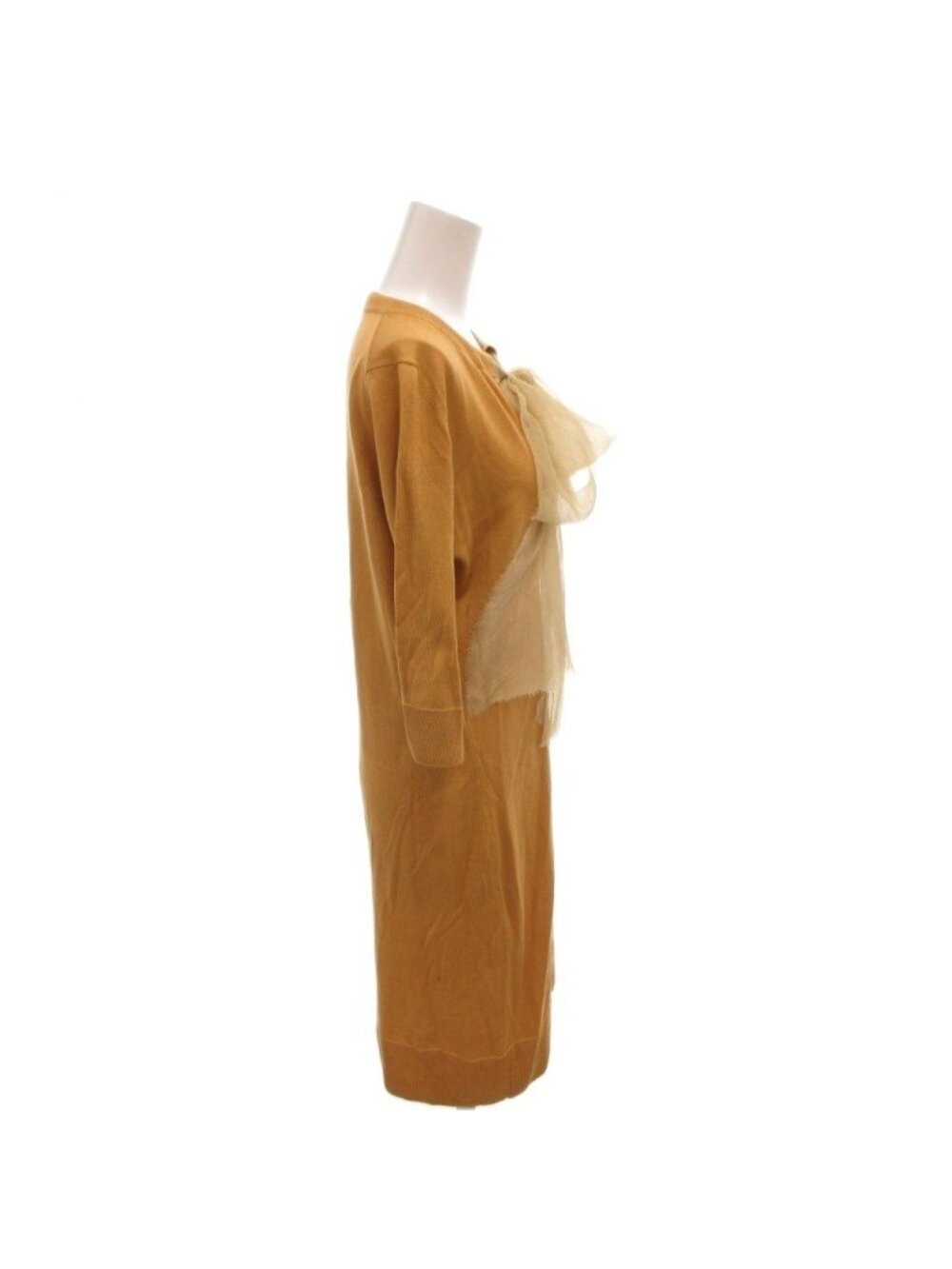 Fendi Knit Dress Silk Ribbon Bowtie Short Sleeve Knee Length 40 Mustard - Picture 3 of 6